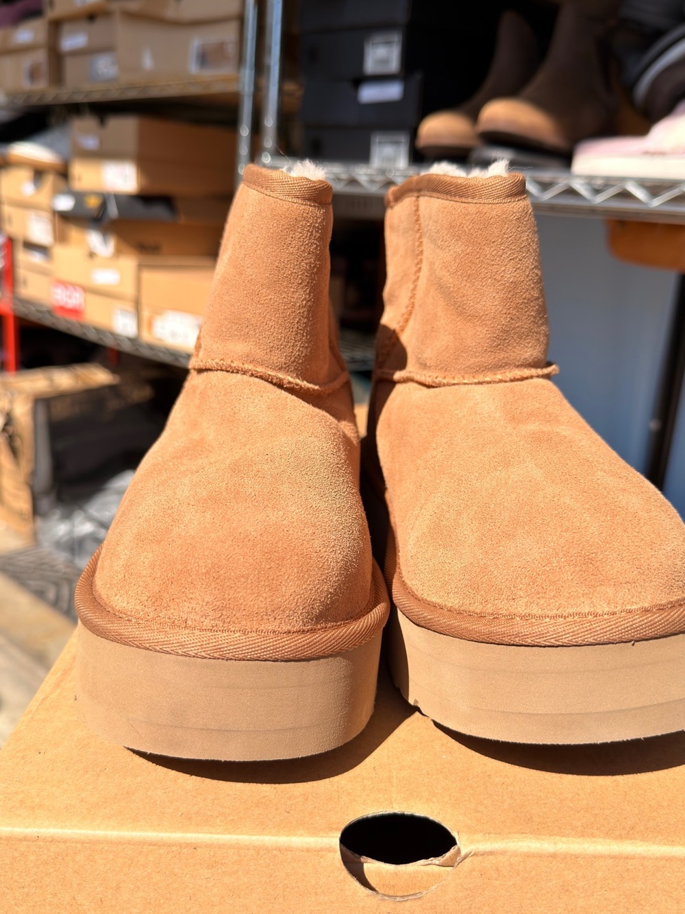 UGG Suede Platform Ankle Boots in Chestnut Tan